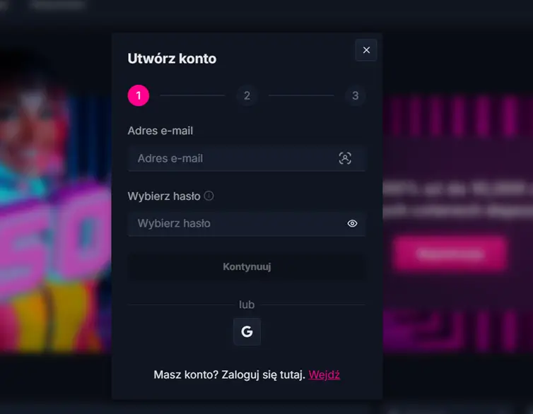 Formularz rejestracji w Xon Casino